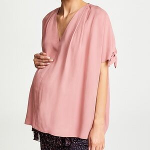 Hatch Maternity Gabrielle Blush Pink Pleated Tie Sleeve Dolman V-neck Blouse O/S